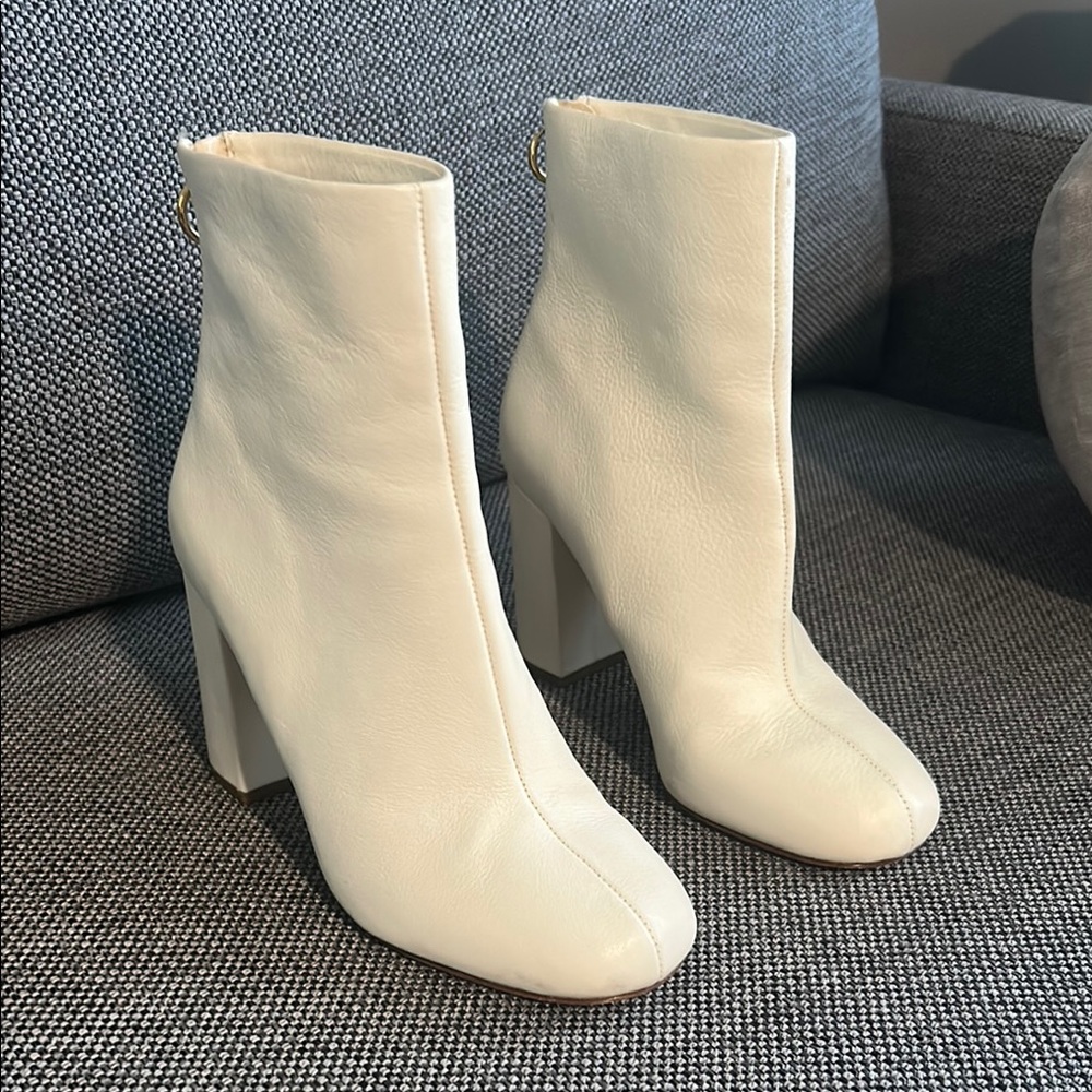 JOIE  Elegant White Leather Ankle Boots
